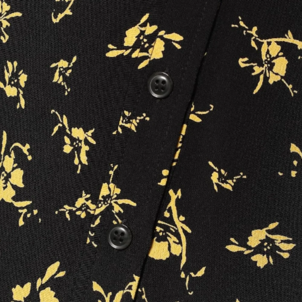 Ganni Black And Gold Floral Printed Crepe Mini Shirt Dress